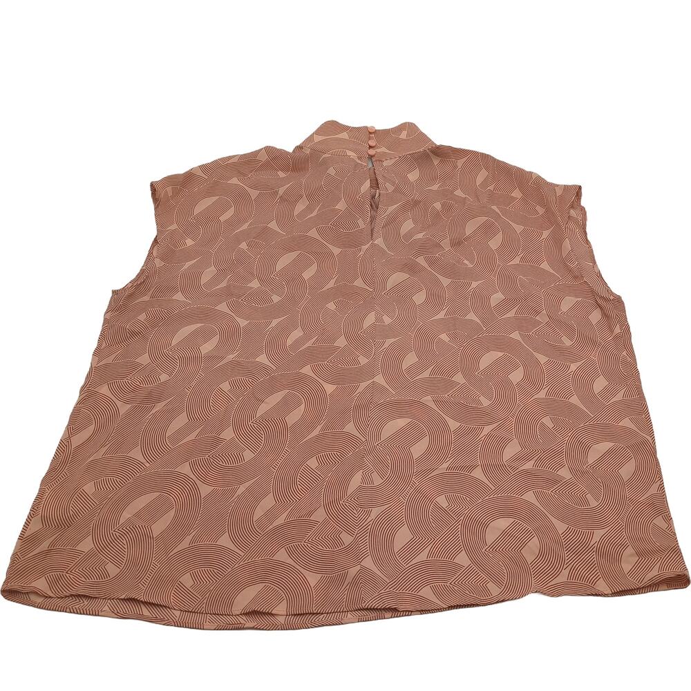 Worthington L Pink Brown Geometric Print Mock Neck Sleeveless Top - Picture 2 of 3
